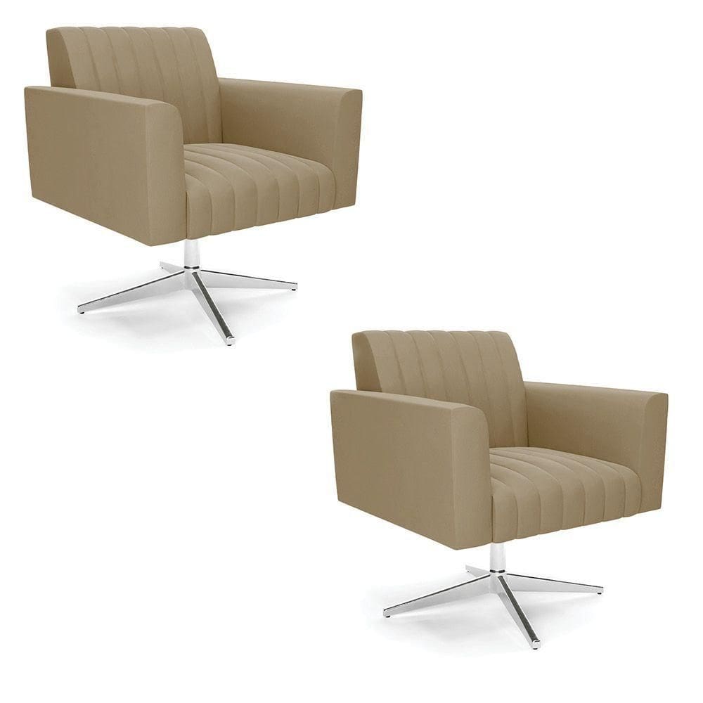 Kit 2 Poltronas Giratória Viena Gomada Suede Marrom Rato Base Cromada - D`rossi