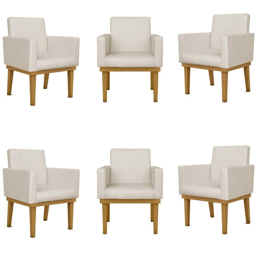 Kit 6 Poltronas Escritório Recepção Sala Courino bege