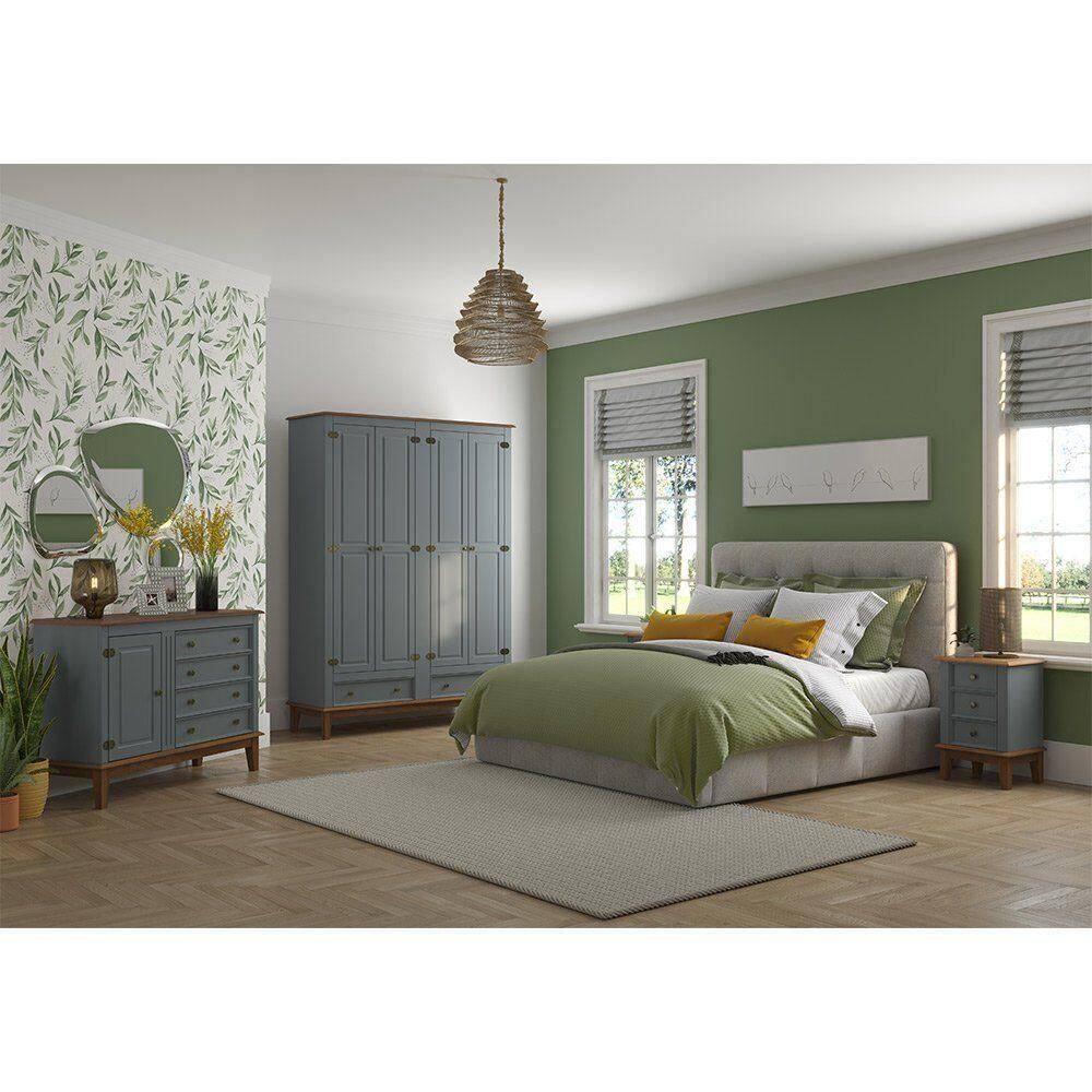 Conjunto Guarda-roupa Rústico 4 P E 2 G E Cômoda 4 G + 1 P De Madeira Maciça E Mdf Cinza