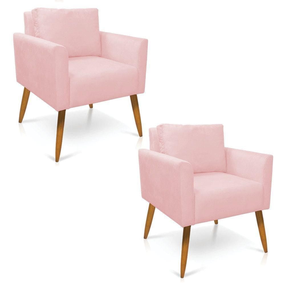 Kit 2 Poltronas Aline Suede Pés Palito Castanho - D`rossi Cor Rosa Bebê