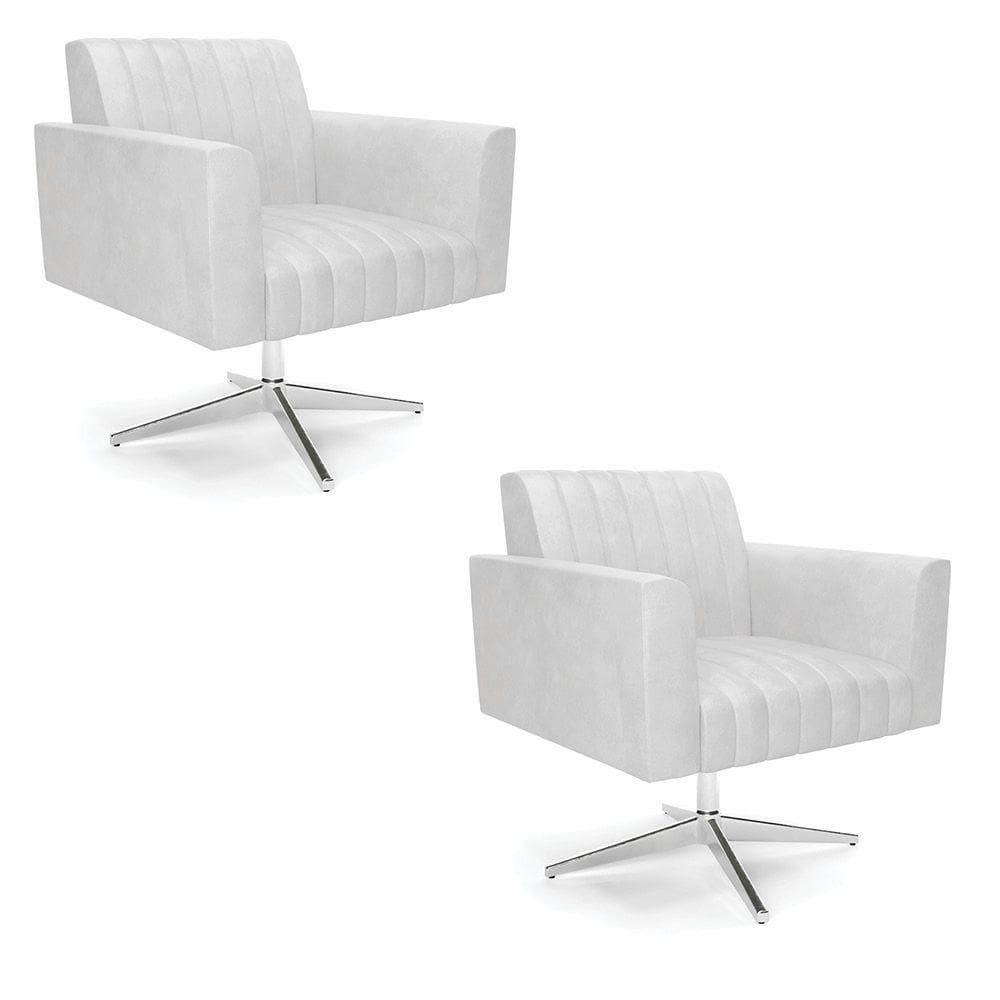 Kit 2 Poltronas Giratória Viena Gomada Corano Branco Base Cromada - D`rossi