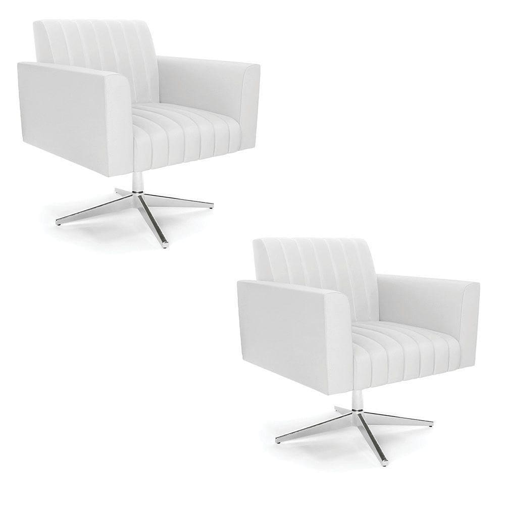 Kit 2 Poltronas Giratória Viena Gomada Corino Branco Base Cromada - D`rossi