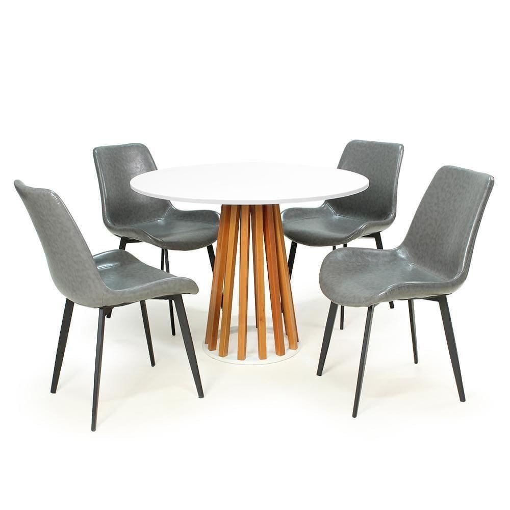 Mesa De Jantar Redonda Talia Branca 4 Cadeiras s Chicago Cinza Escuro