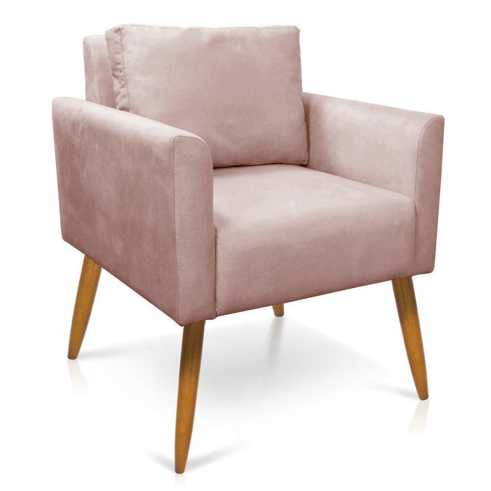 Poltrona Aline Veludo Rosê Pés Palito Castanho - D`rossi