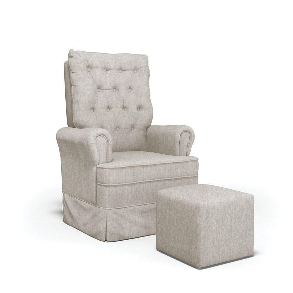 Poltrona De Amamentação Com Balanço E Puff Laura Linho Base De Madeira - D`rossi Cor Prata