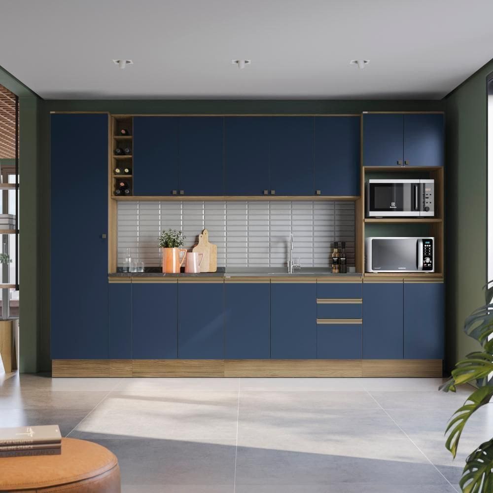 Cozinha Modulada Celeste Kappesberg 100% Mdf Nogueira/azul