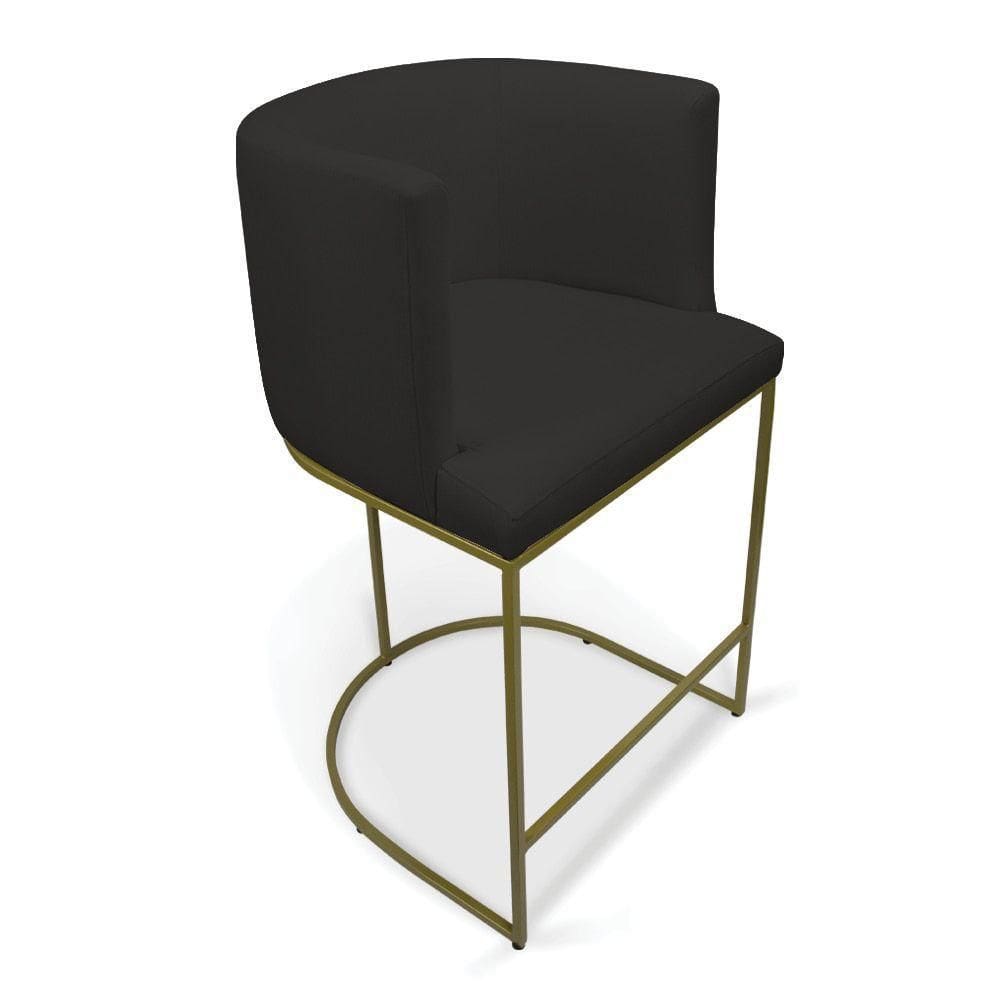 Banqueta Paola Linho Base Metálica Dourada - D`rossi Cor A79 Preto