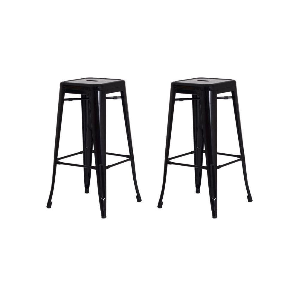 2 Banquetas Tolix Iron Design Industrial Preta 76 Cm Aço