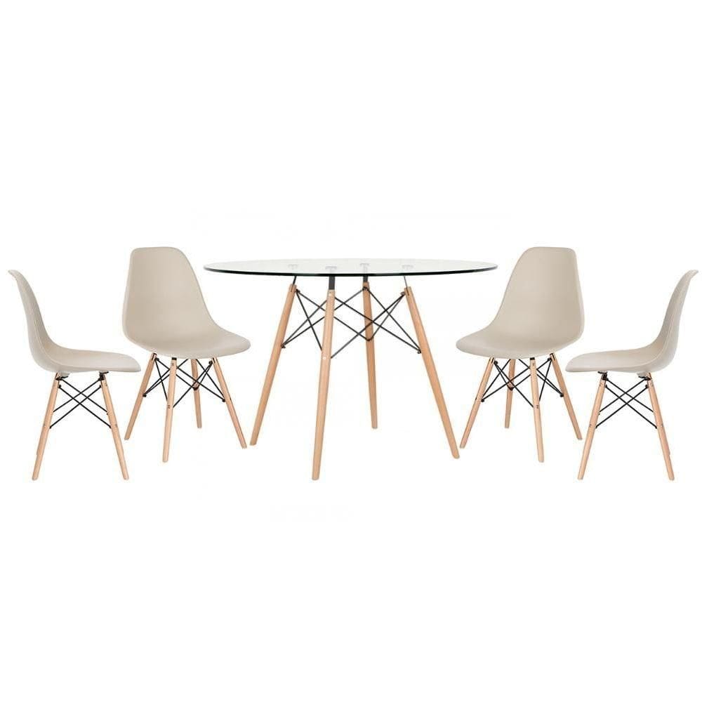 Mesa Redonda Eames 120cm + 4 Cadeiras Nude Nude