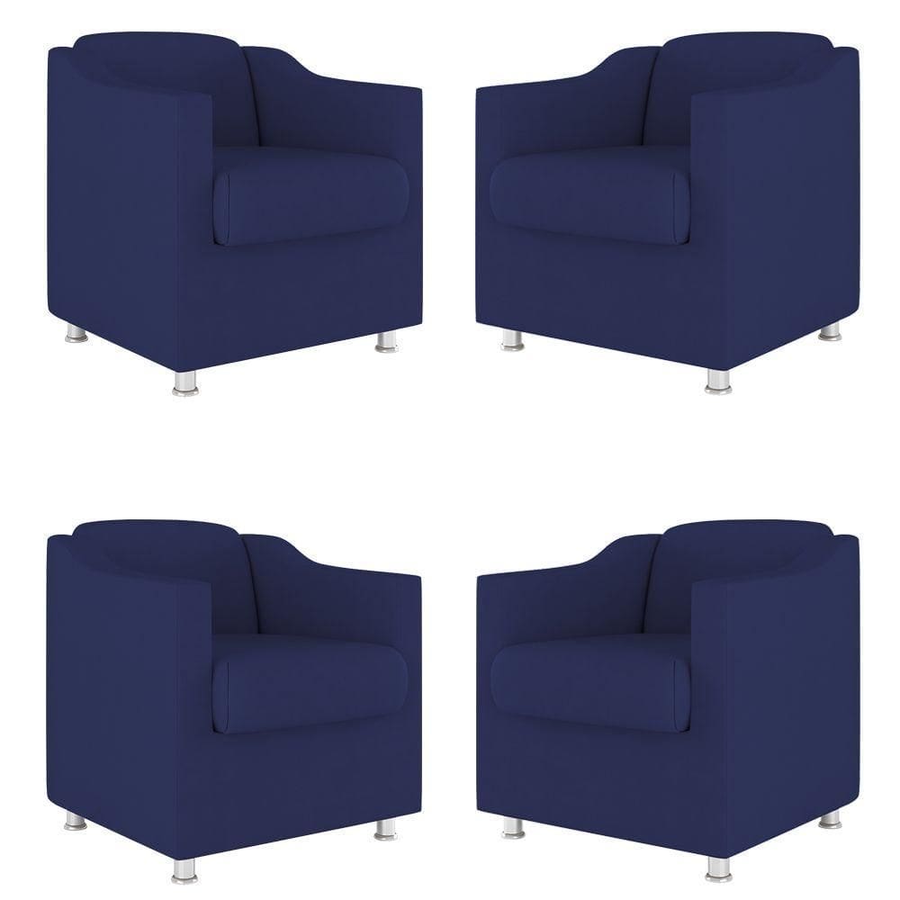 Kit 04 Poltronas Tilla Consultório Dentista Recepção Sala Cor:Azul Marinho