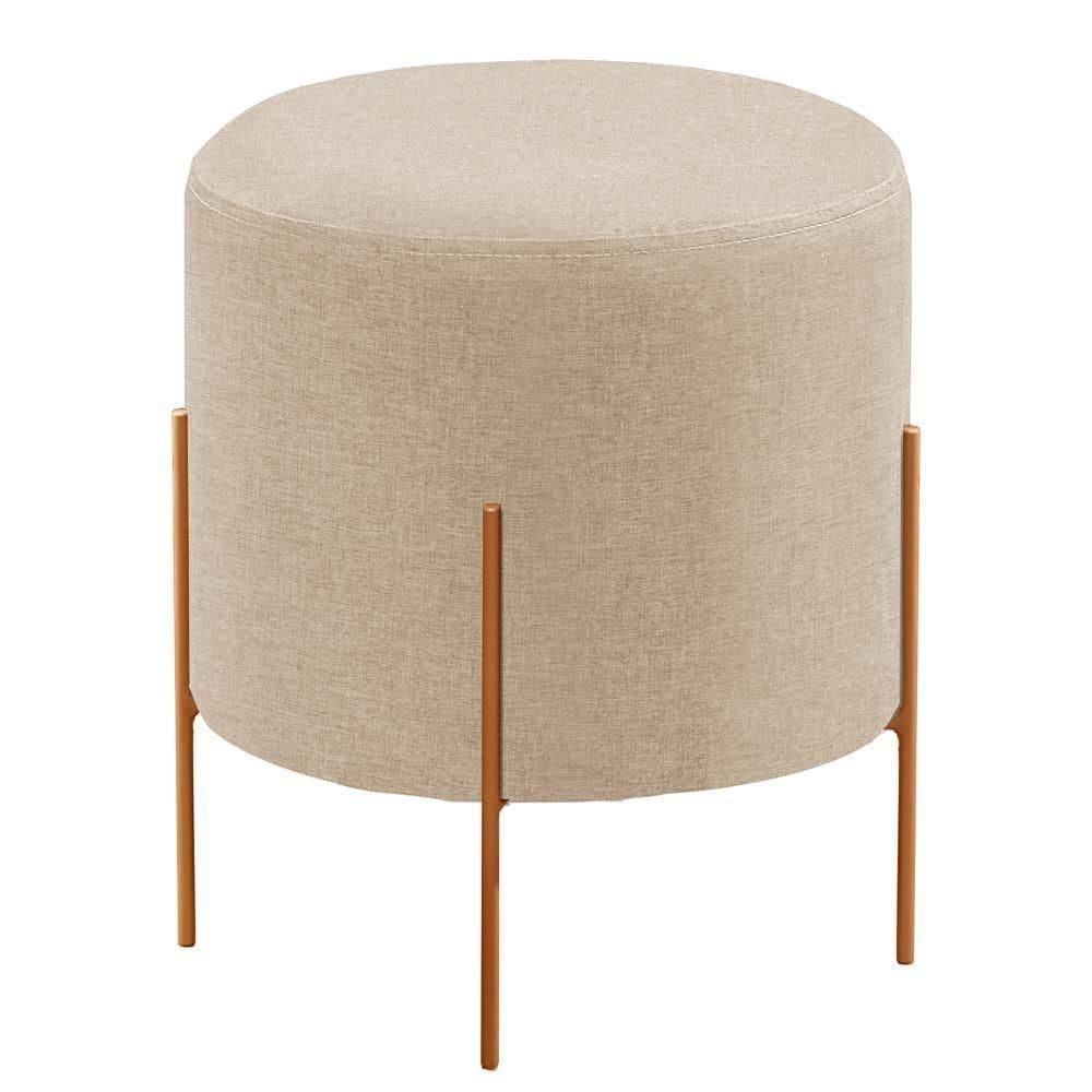 Puff Banqueta Odim Luxo Base Bronze Castellar Móbile Linho Bege Claro