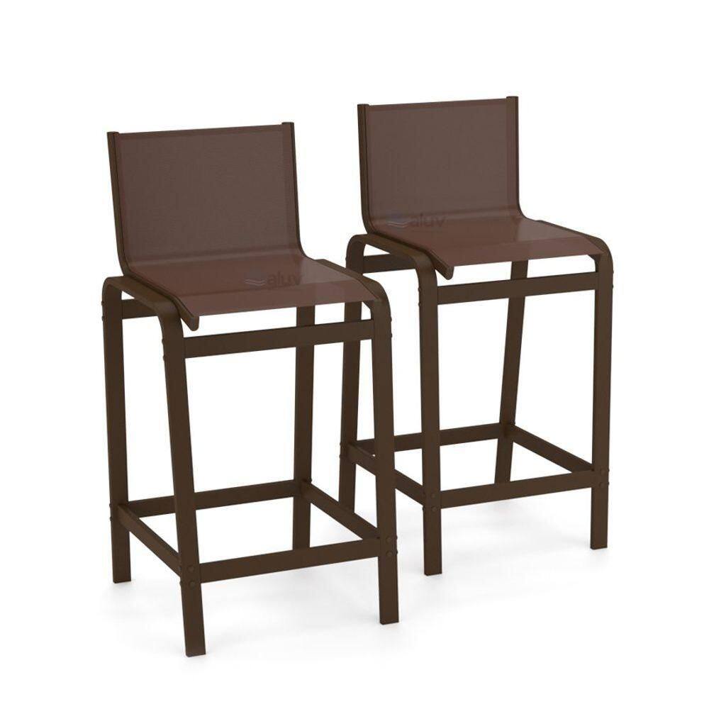 Kit 2 Banquetas Altas Bancada Alumínio Marrom Tela Marrom