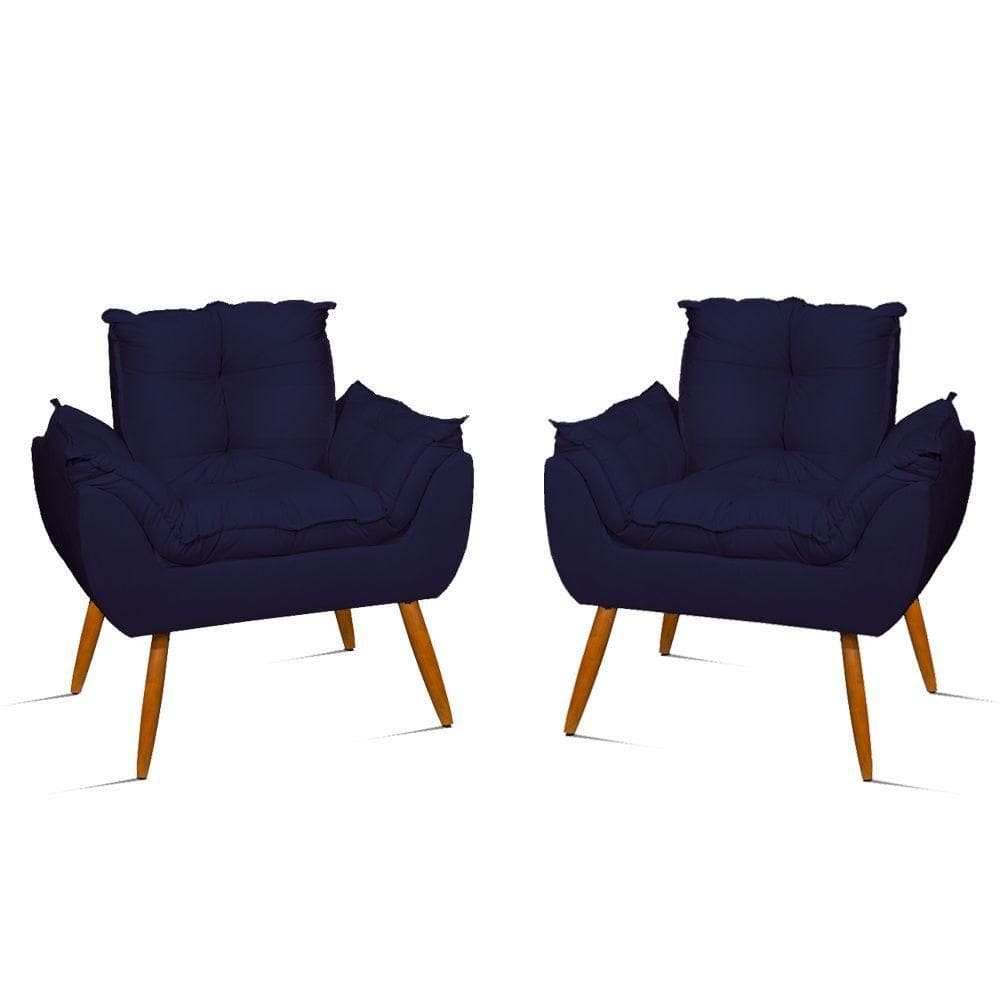 Kit 2 Poltronas Decorativas Reforçadas Para Sala – Jl Decor Cor:azul Marinho