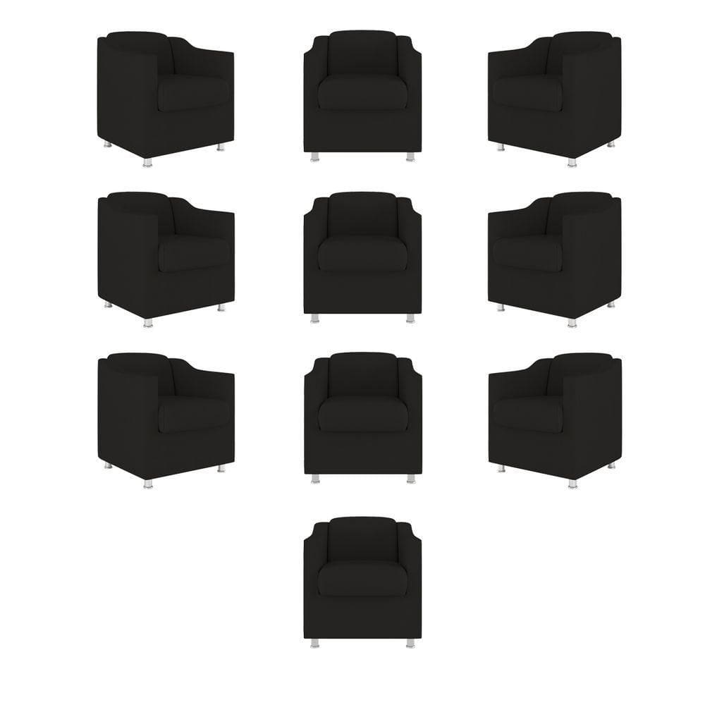 Kit 10 Cadeira Poltronas Decorativas Recepção Clinica Suede Cor:preto
