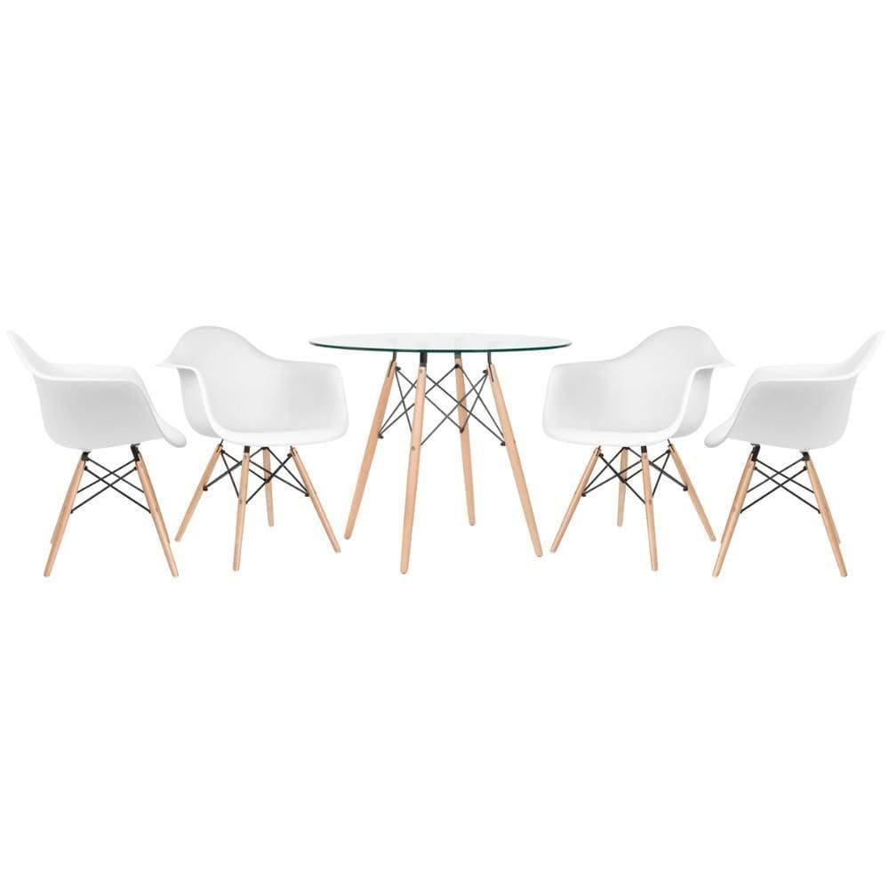 Mesa Redonda Tampo De Vidro 90 Cm + 4 Cadeiras Branco