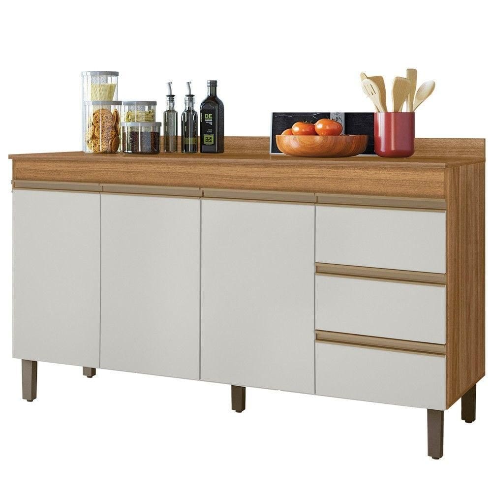 Balcão Gabinete Para Pia 160cm Com Tampo 3 Portas Karen P14 Nature/off White - Mpozenato
