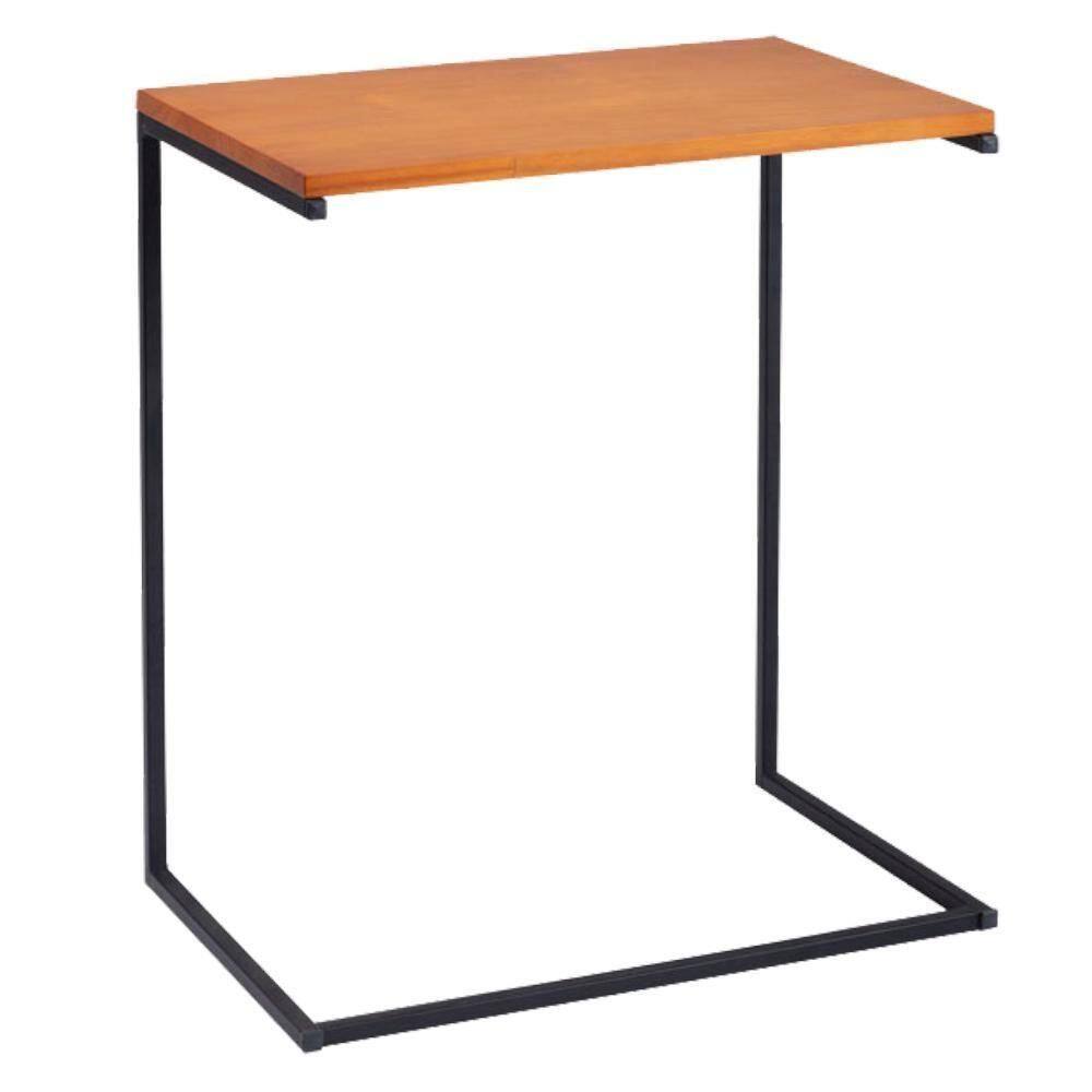 Mesa Lateral De Apoio Base Aço Preto I20 Mell Madeira Taeda Dmobiliario Mell