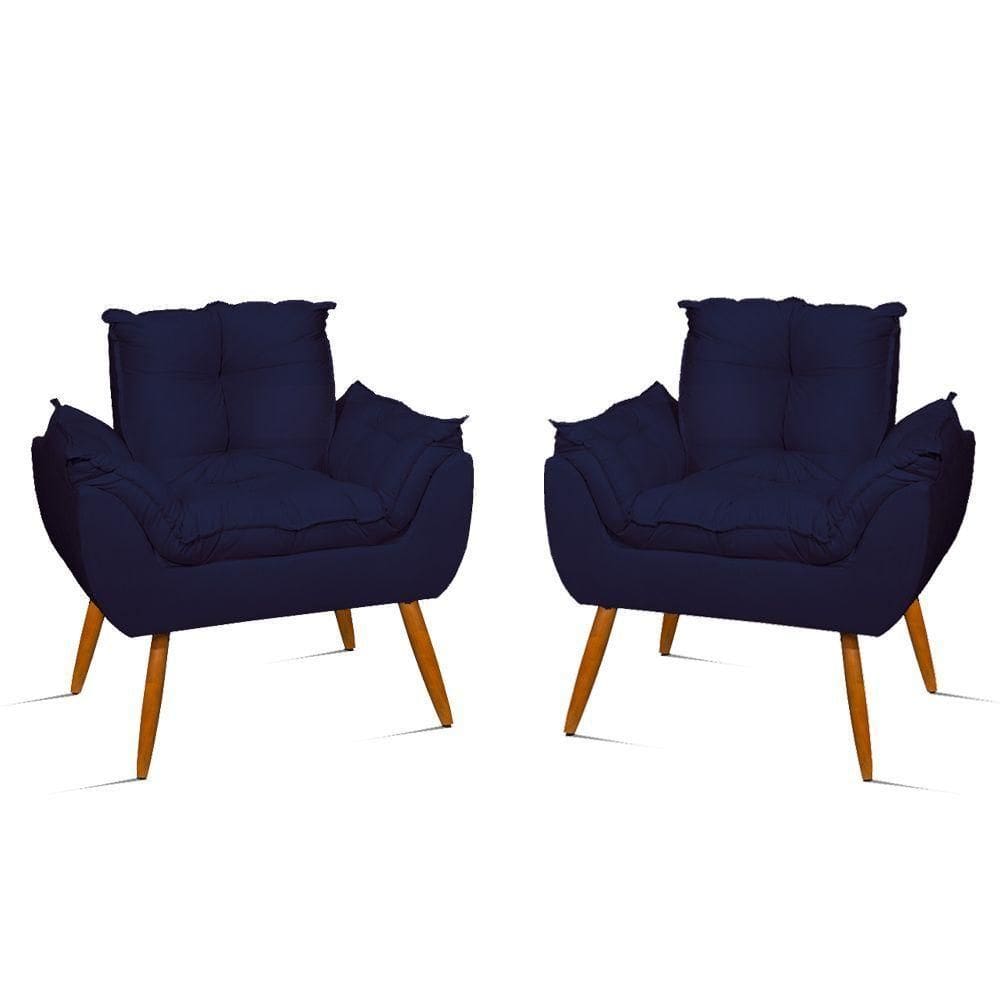 Kit 2 Poltronas Decorativa Amamentação Cadeira Reforçada Cor:azul Marinho