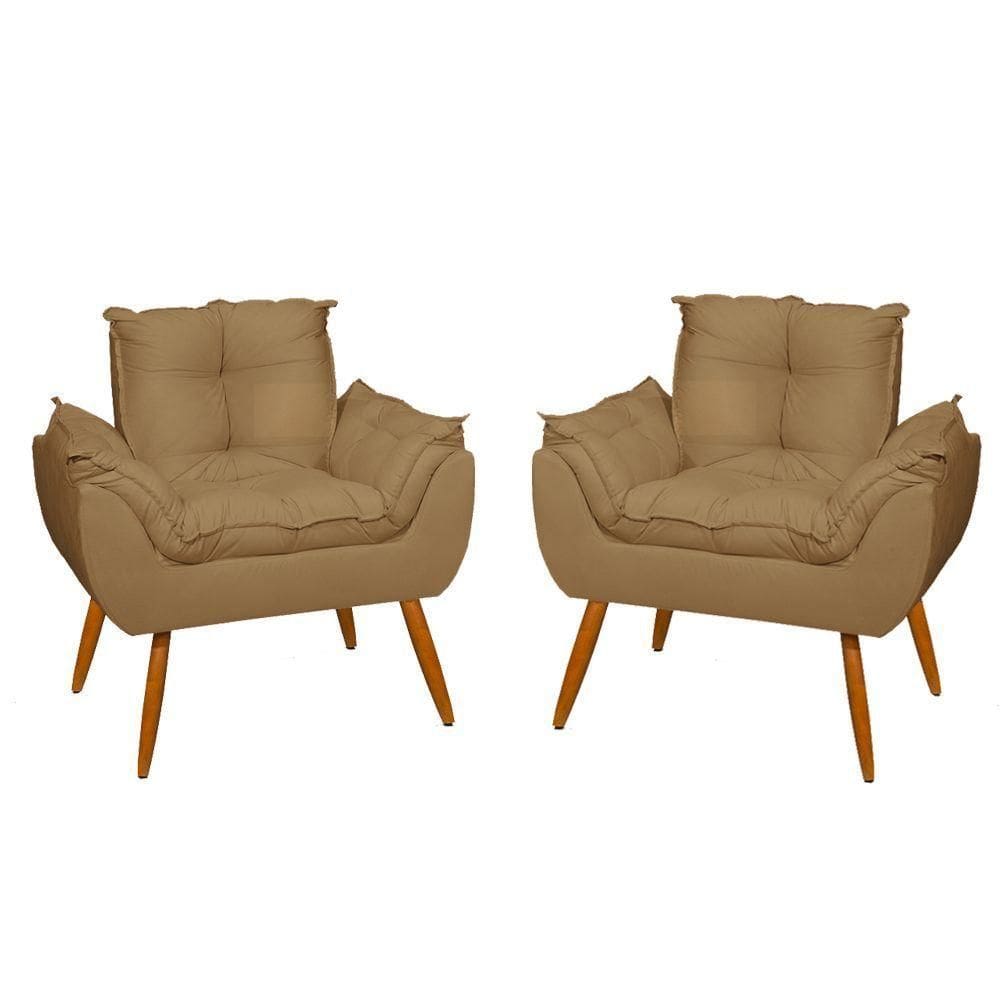 Kit 2 Poltronas Para Sala Decorativa Opala Suede Cor:capuccino