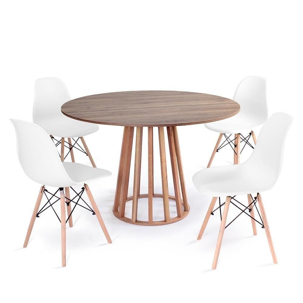 Mesa De Jantar Redonda Talia Natural 4 Cadeiras Branco