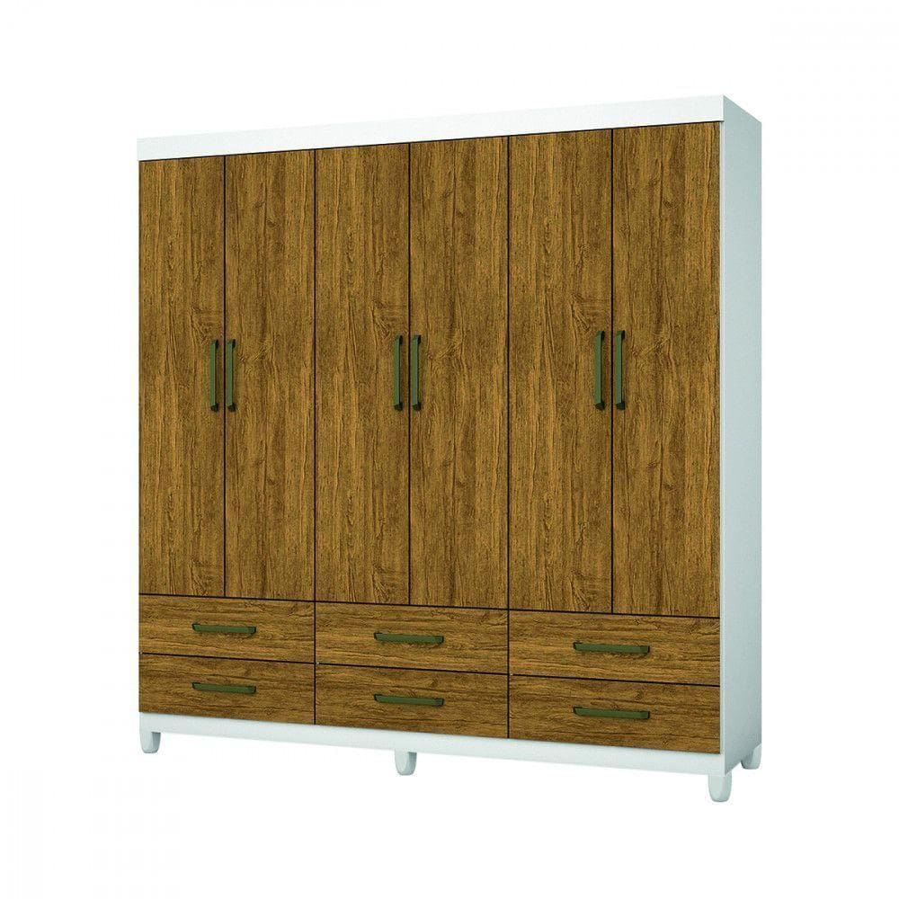 Guarda Roupa D22 6 Portas 6 Gavetas Com Pés Carioca Móveis Branco Com Freijó