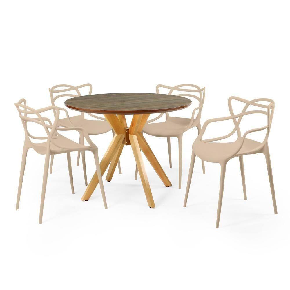 Mesa De Jantar Redonda Marci Natural 4 Cadeiras Nude