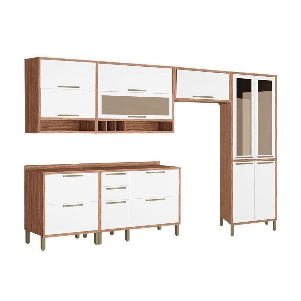 Cozinha Completa Syrah 6 Peças (3 Armários + 2 Balcões + 1 Paneleiro) 6P01 Sevilha/Branco - Ronipa