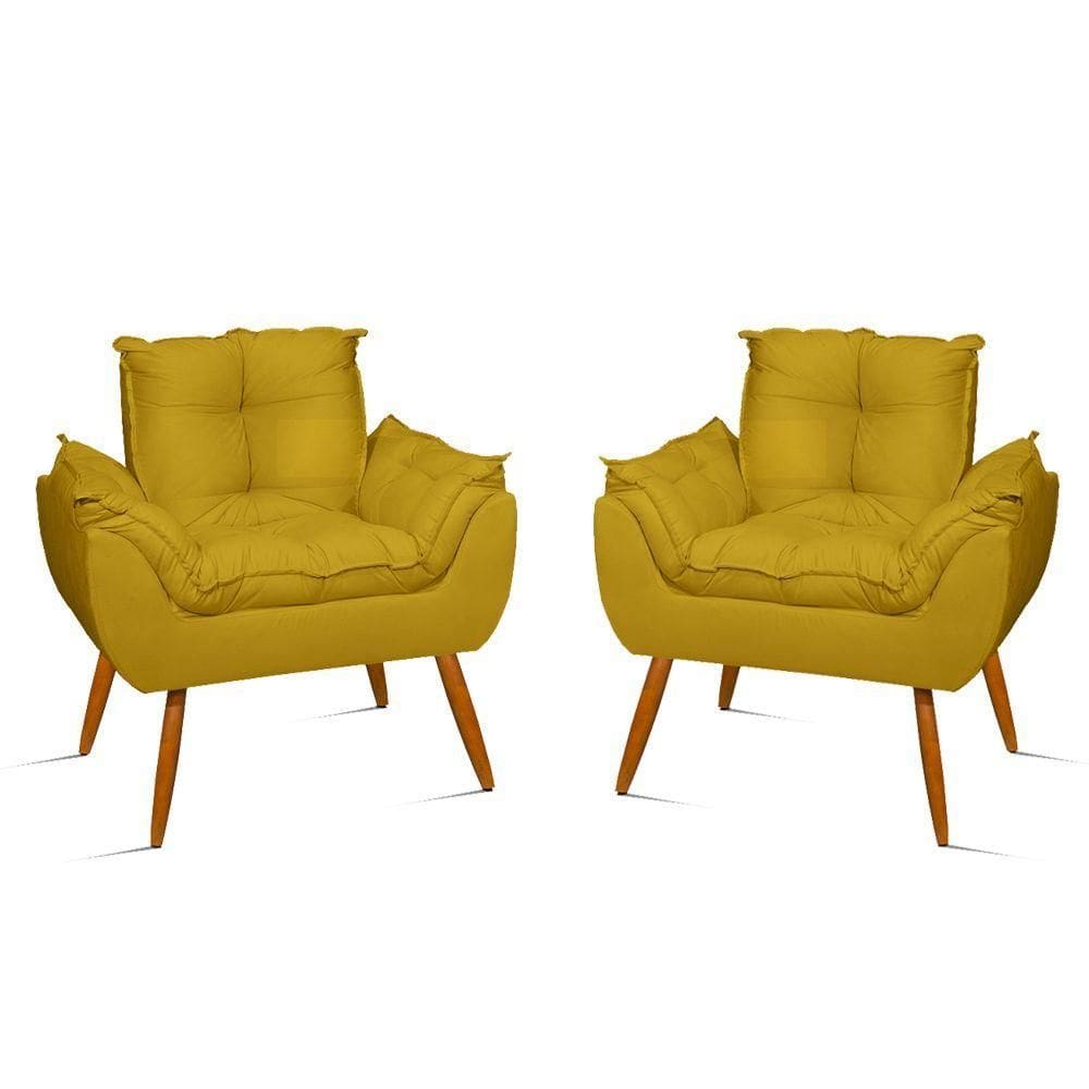 Kit 02 Poltronas De Lux Opala Recepção Sala Amarelo