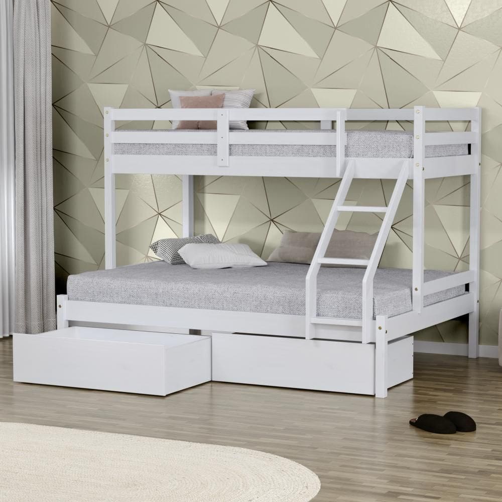 Beliche Com Cama Casal Eco Com 02 Gavetas Madeira Maciça Branco Mobilistore