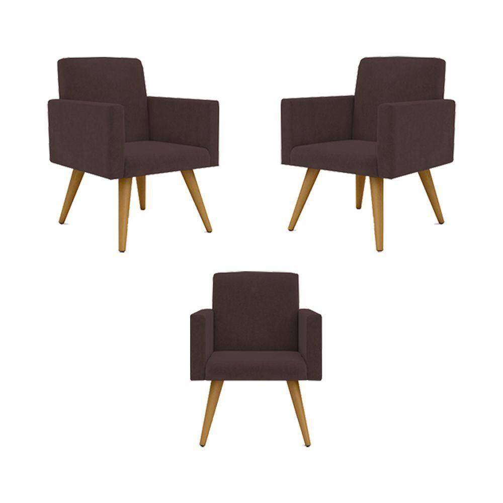 Kit 03 Poltronas Decorativa Sala Balaqui Decor Marrom