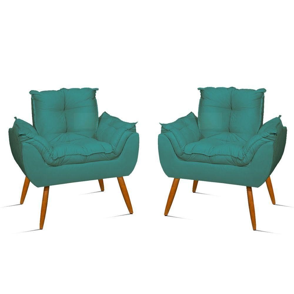 Kit 02 Poltronas De Lux Opala Recepção Sala Azul Turquesa