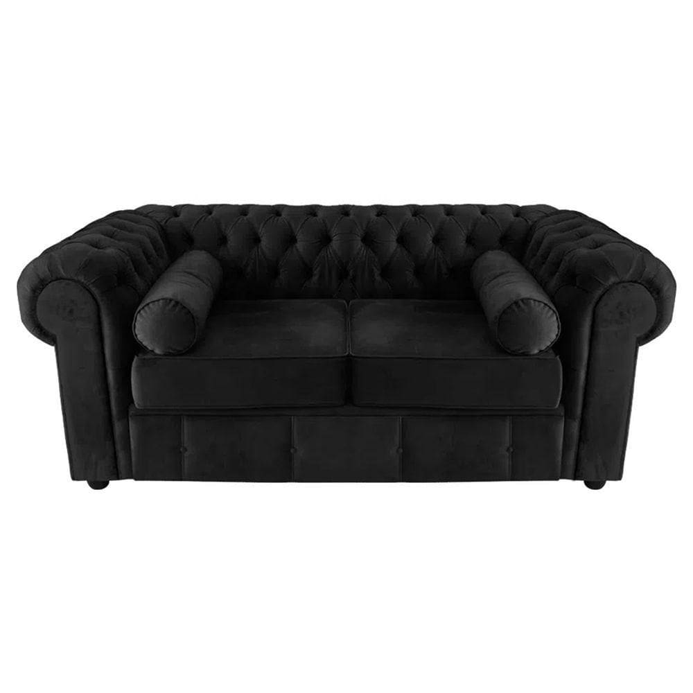 Sofá Chesterfield 02 Lugares 1.80 Cm Cor Preto New Velu 004 Jr