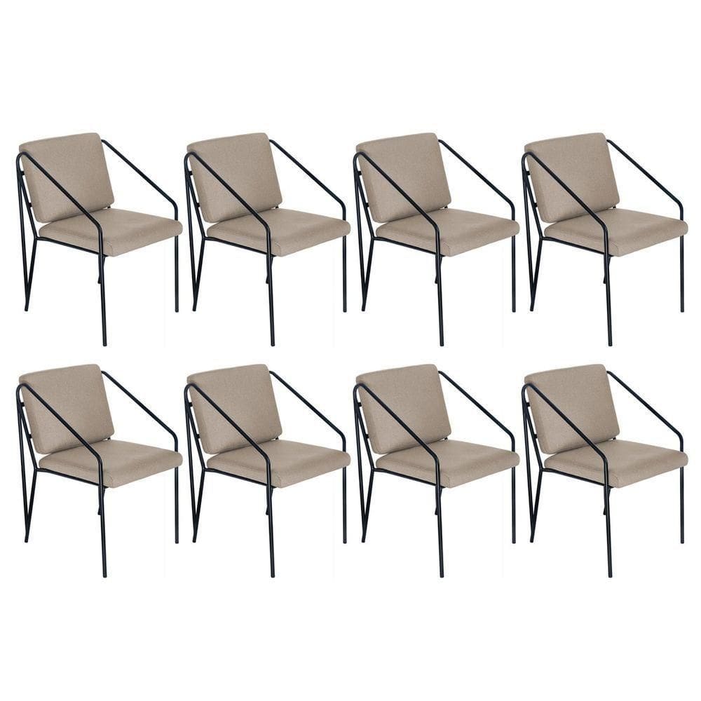 Kit 8 Poltronas Cadeiras Estofada Bergen Nórdico Escandinavo Nude