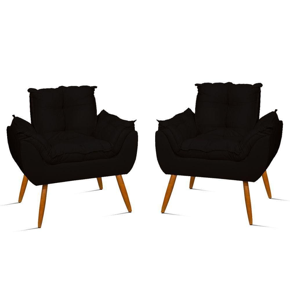 Kit 2 Poltronas Decorativa Amamentação Cadeira Reforçada Cor:preto