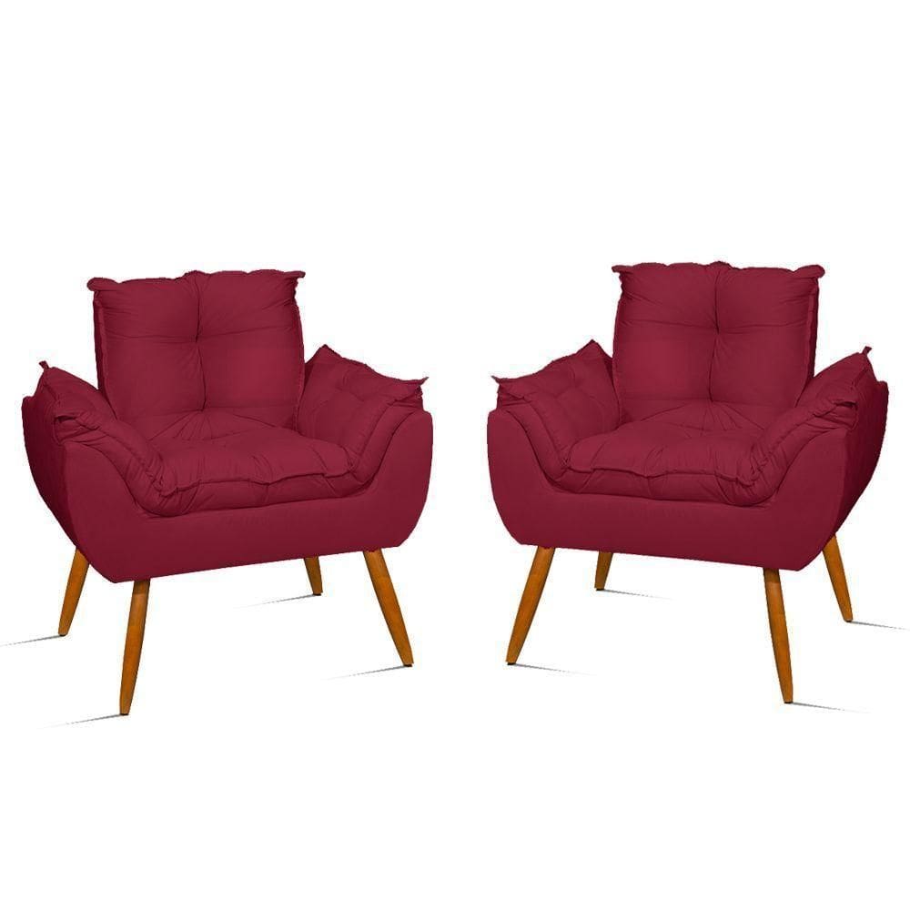 Kit 2 Poltronas Decorativa Amamentação Cadeira Reforçada Cor:marsala