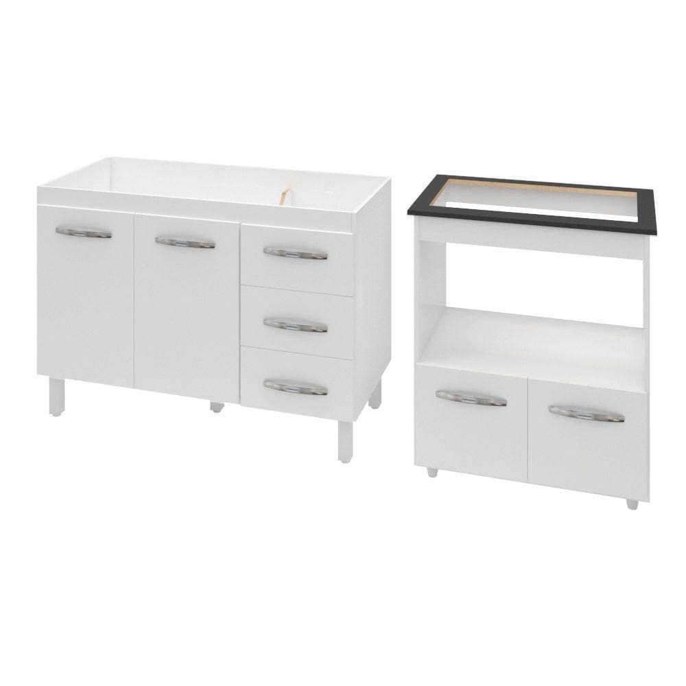 Armário Gabinete Pia De 120 Cm Bianca Com Balcão Cooktop 5 Bocas E Forno Elétrico Elisa Branco