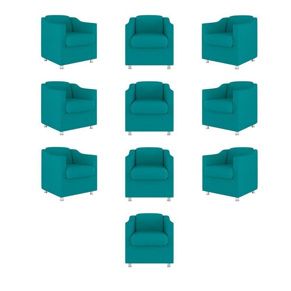 Kit 10 Cadeiras Poltronas Decorativas Sala De Espera Clinica Tecido Cor:azul Turquesa