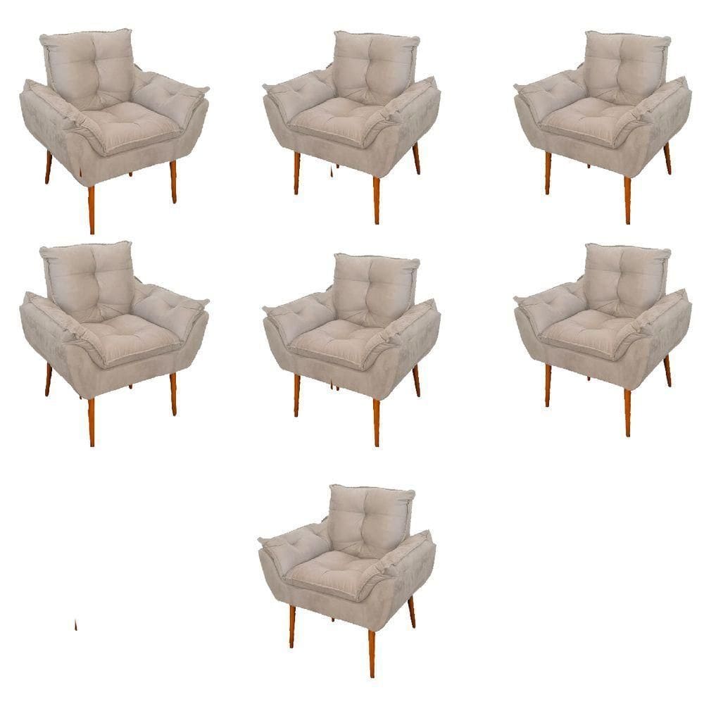 Kit 07 Poltronas Decorativas Opala Retro Consultório Suede Cor:bege