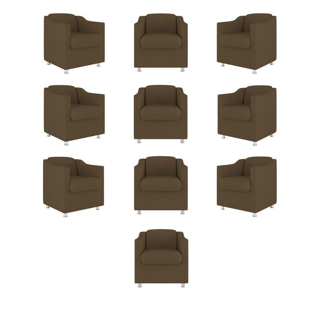 Kit 10 Cadeiras Poltronas Decorativas Sala De Espera Clinica Tecido Cor:marrom