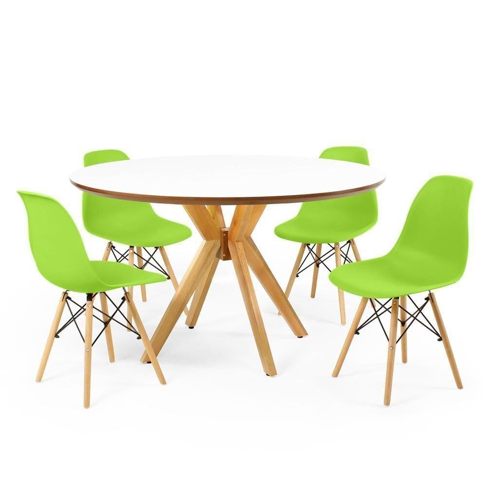 Mesa De Jantar Redonda Marci Branca 4 Cadeiras Verde