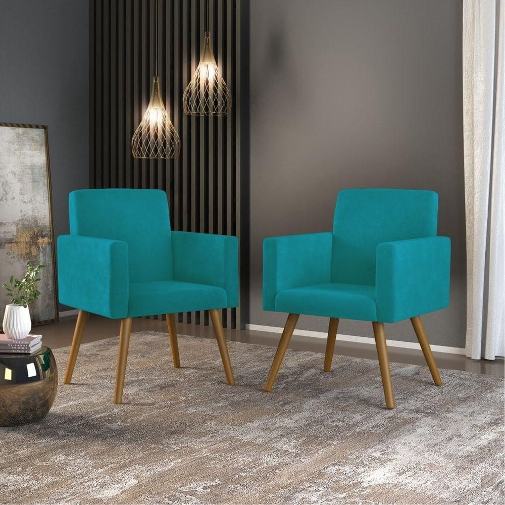 Kit 02 Cadeiras Poltronas Escritório - Recepção - Cor Azul Turquesa