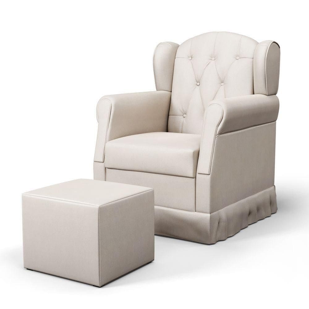 Poltrona De Amamentação Fixa Com Puff Letícia Suede Bege