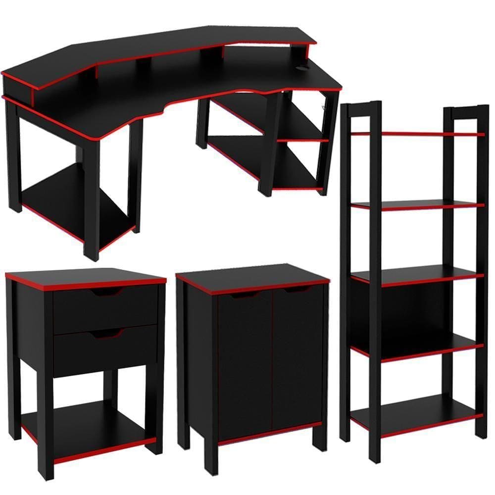 Conjunto Gamer Completo 4 Peças Me41x63x64x66x67 Preto Vermelho Tecno Mobili Preto Vermelho