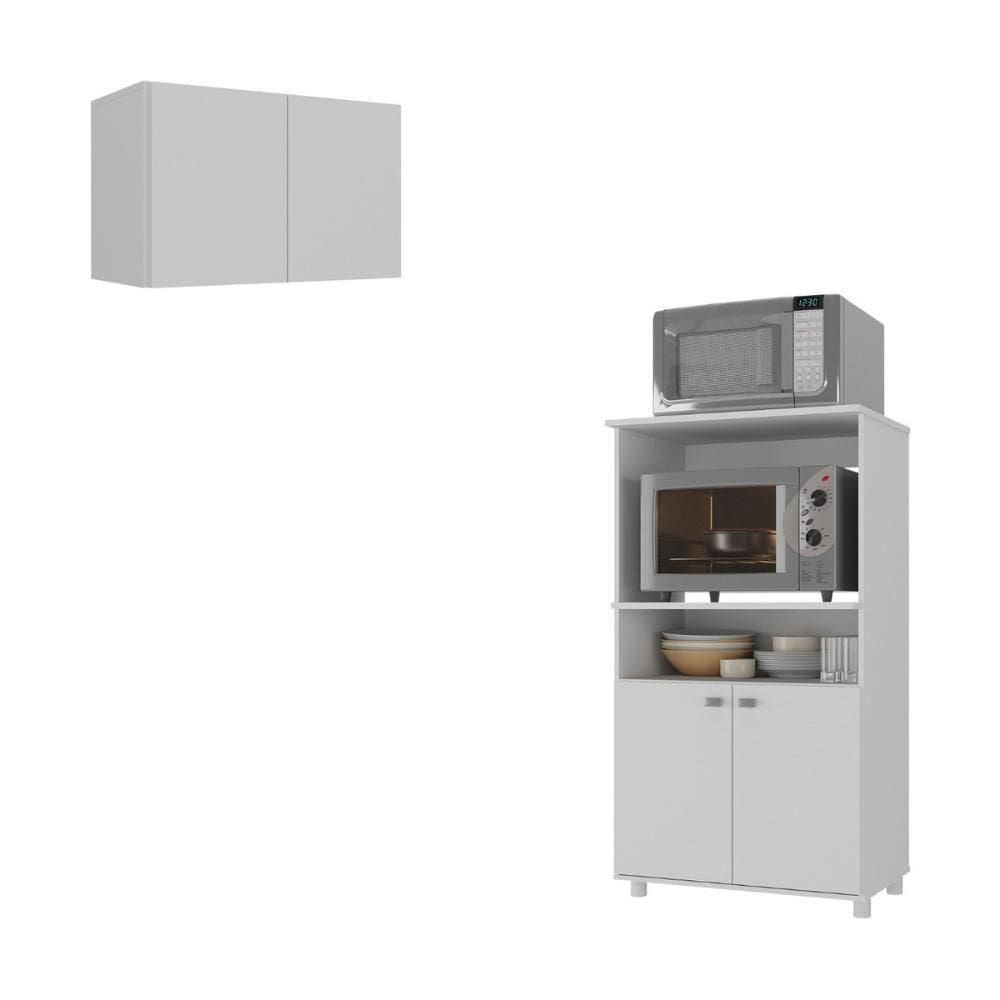 Kit Armário De Cozinha 2 Portas Com Balcão Multiuso Multimóveis Mp2236 Branco Branco