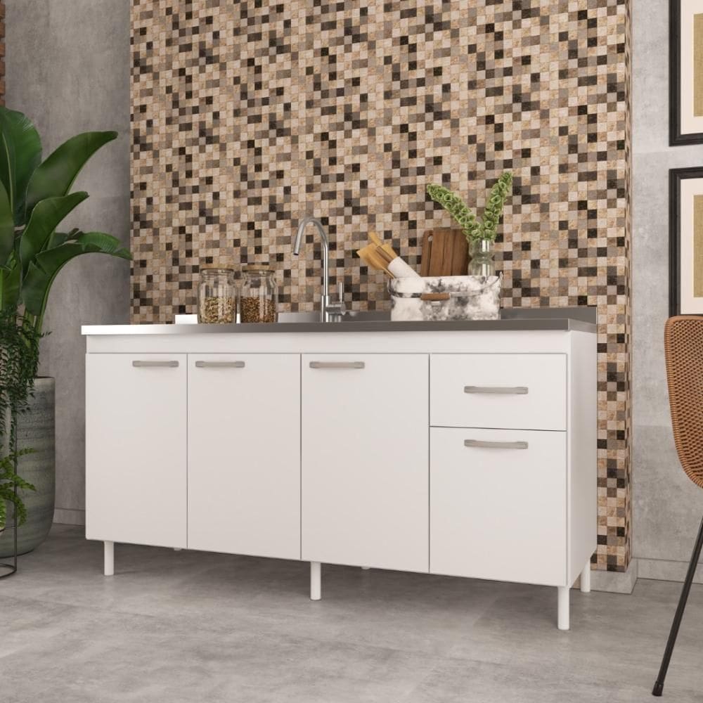 Balcão De Cozinha Sem Tampo Suiça 4 Portas Branco