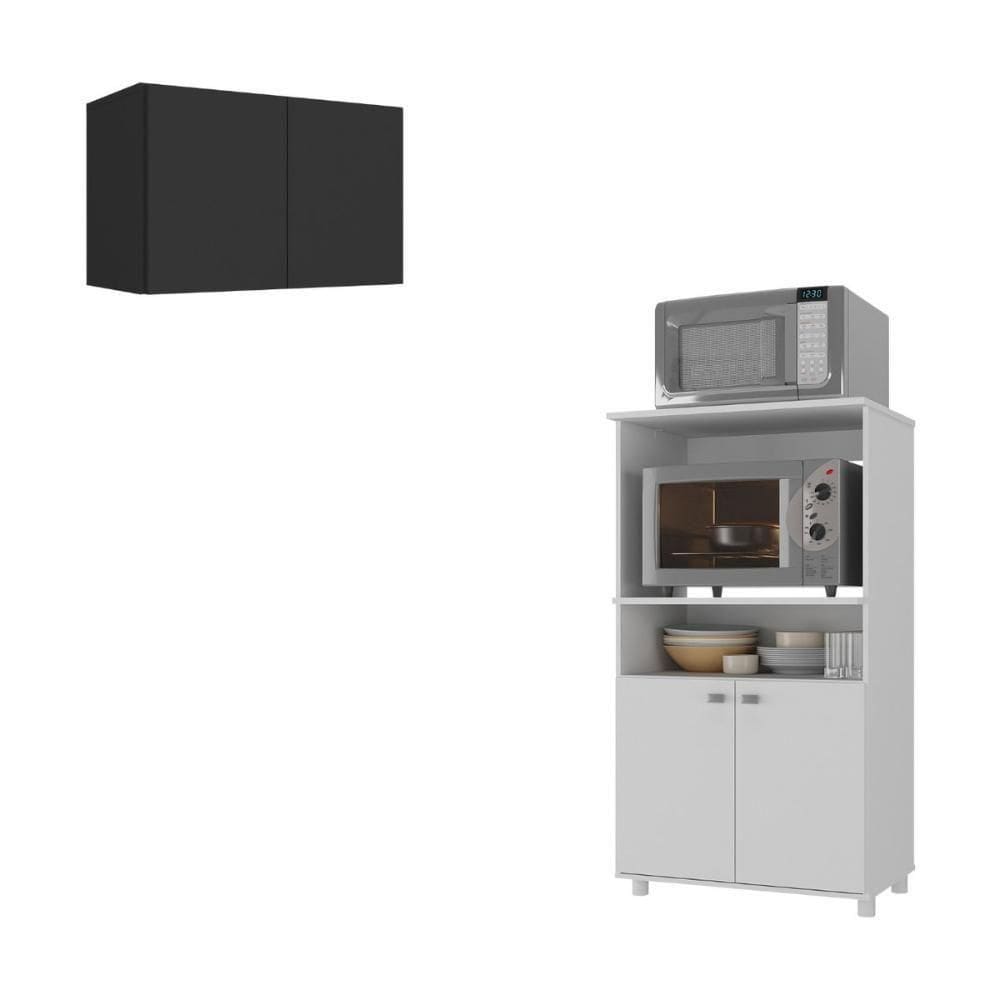 Kit Armário De Cozinha 2 Portas Com Balcão Multiuso Multimóveis Mp2236 Branco-preto Branco-preto