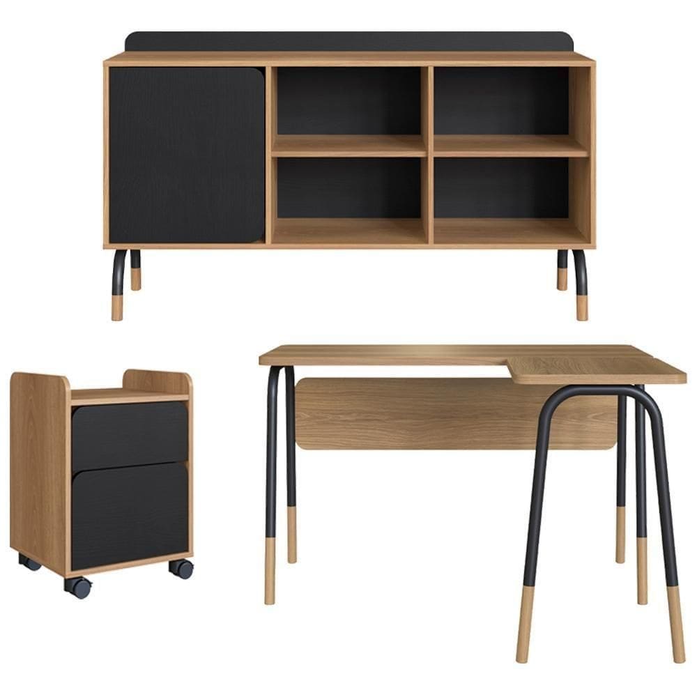 Conjunto Escritório Mesa Balcão Gav 28002x998x995 Hanover Nero Artesano Hanover Nero