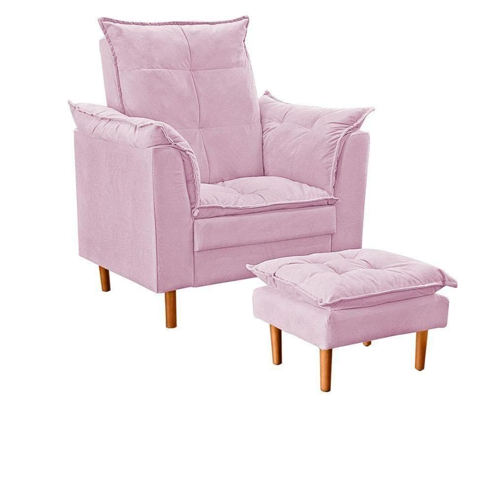 Poltrona De Amamentação Com Puff Quarto Bebê Leticia Suede Rosê