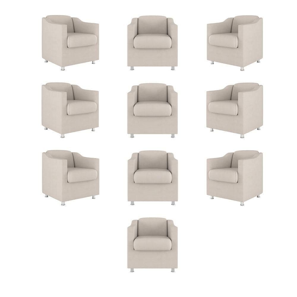Kit 10 Cadeiras Poltronas Decorativas Sala De Espera Clinica Tecido Cor:bege