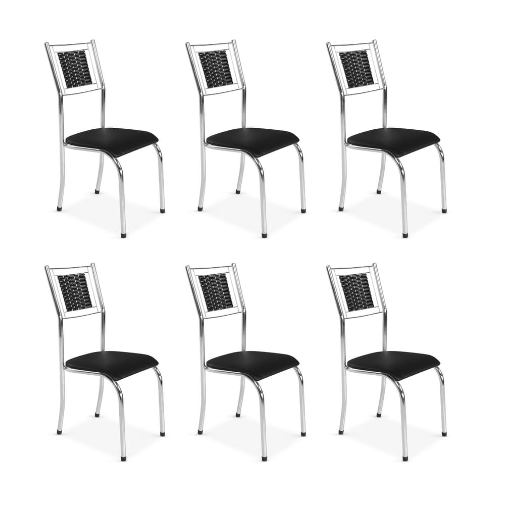 Kit 6 Cadeira Belize Jantar Moderna Cromada Aço Junco Cozinha Sala